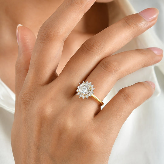 D'Joy GRA zertifizierter Moissanit Ring, 925 Silber 750 Gelbgold Vermeil - 2,18 ct.