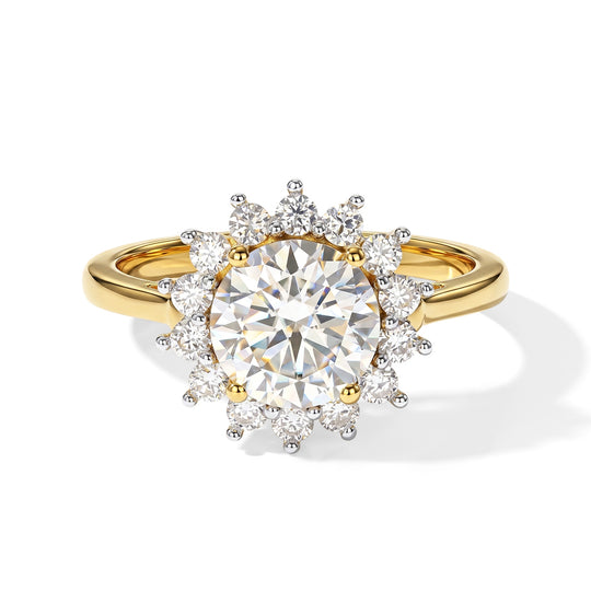 D'Joy GRA zertifizierter Moissanit Ring, 925 Silber 750 Gelbgold Vermeil - 2,18 ct.