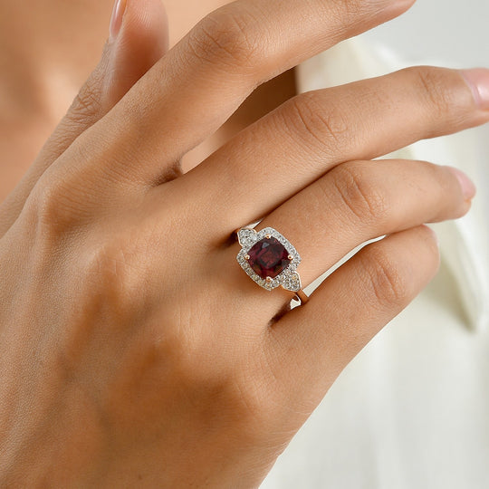 LUXURIANT  (10-16 Werktage Lieferzeit)  3 ct. AAA rosa Granat, Labor Diamant Ring in 417 Roségold