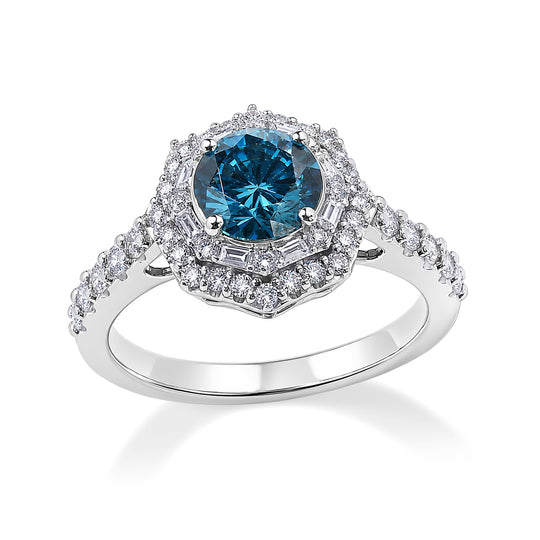 LUXURIANT  (10-16 Werktage Lieferzeit)  1,58 ct. VS-EF blauer und weißer Labor Diamant Ring, 925 Silber rhodiniert
