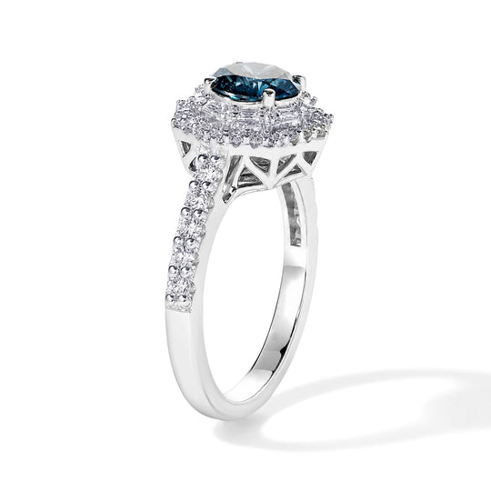 LUXURIANT  (10-16 Werktage Lieferzeit)  1,58 ct. VS-EF blauer und weißer Labor Diamant Ring, 925 Silber rhodiniert
