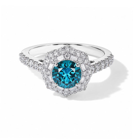 LUXURIANT  (10-16 Werktage Lieferzeit)  1,58 ct. VS-EF blauer und weißer Labor Diamant Ring, 925 Silber rhodiniert