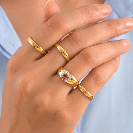 D'Joy AA Blush Turmalin, Weißer Zirkon Ring 925 Silber 750 Gelbgold vermeil (Größe 17.00) ca. 0,61 ct