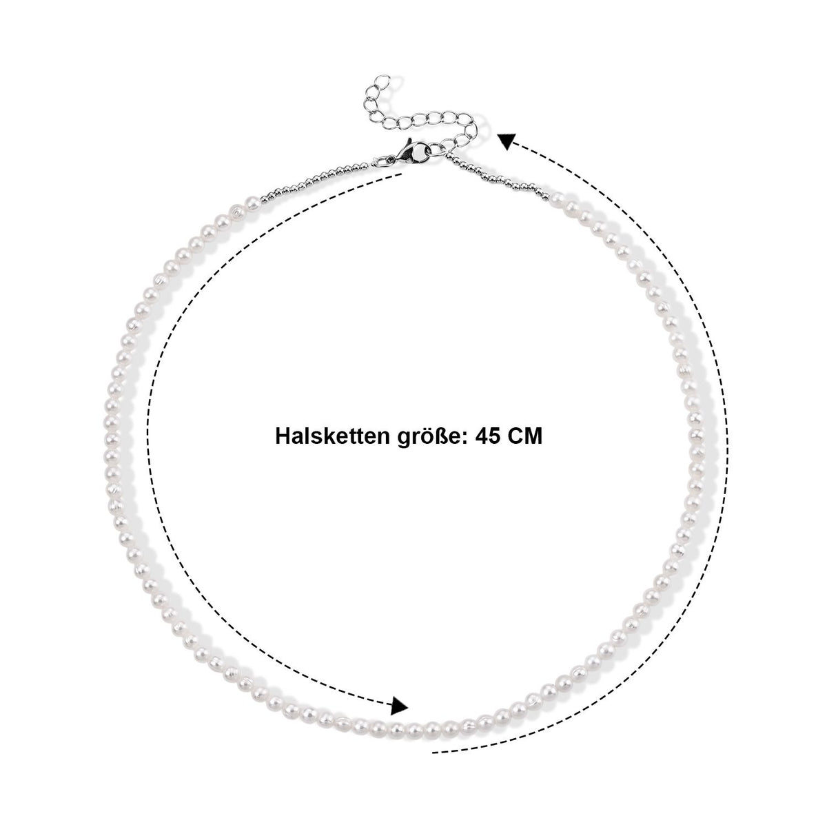Weiße Süßwasser Perle (4-5mm) Halskette, 45+5cm, 316L Edelstahl und Legierung