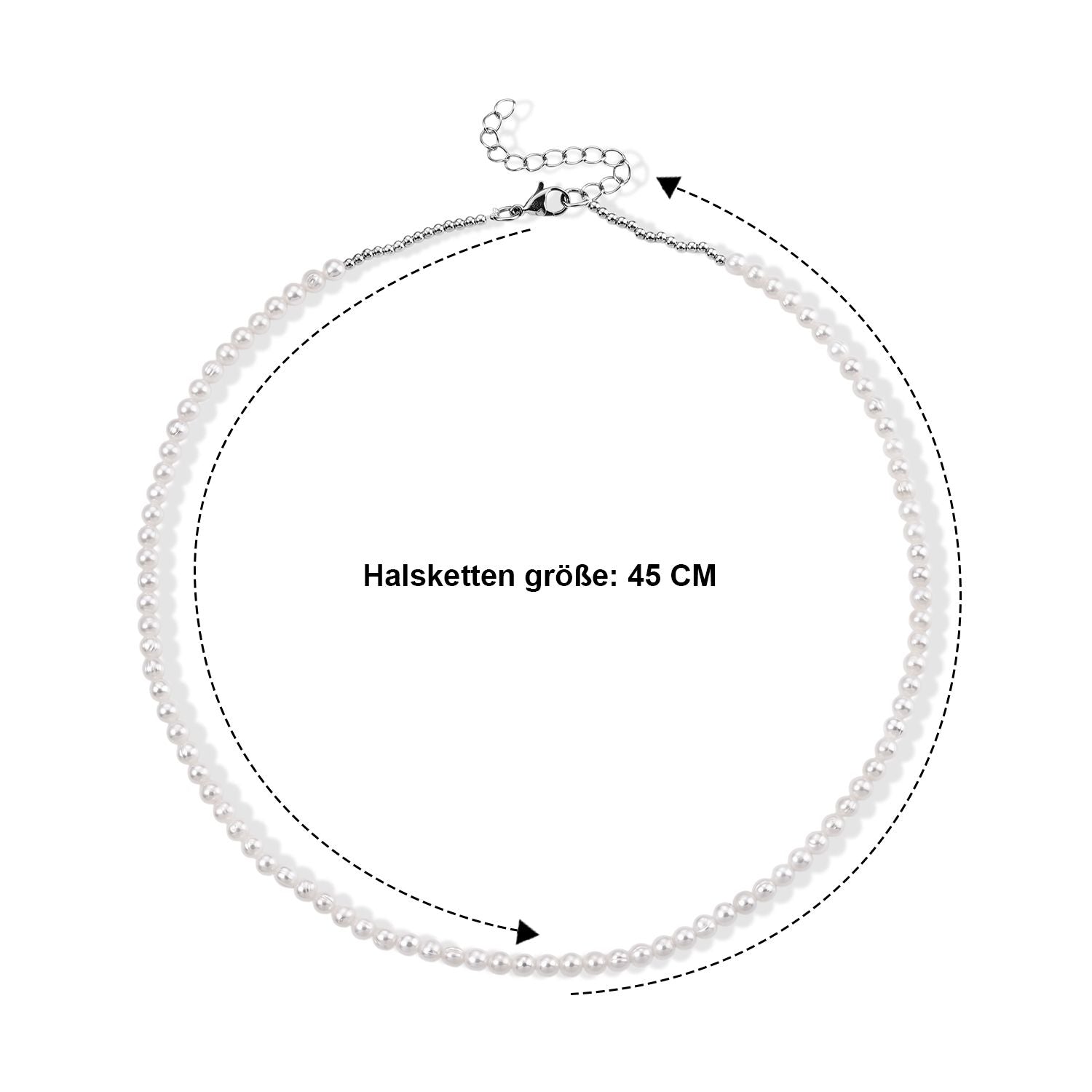 Weiße Süßwasser Perle (4-5 mm) Halskette ca. 45 cm 316L Edelstahl