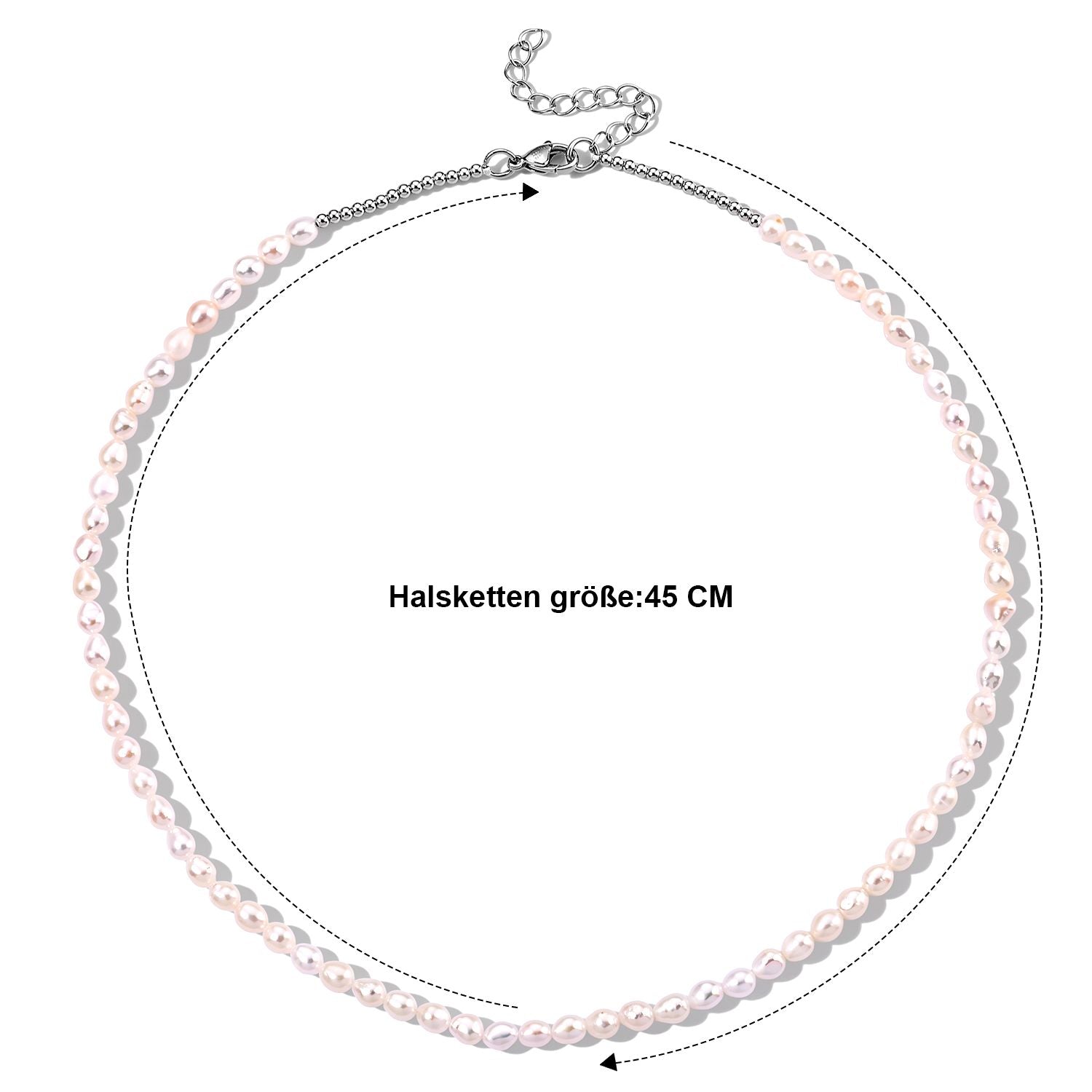Weiße Süßwasser Perle (4-6 mm) Halskette ca. 45 cm 316L Edelstahl