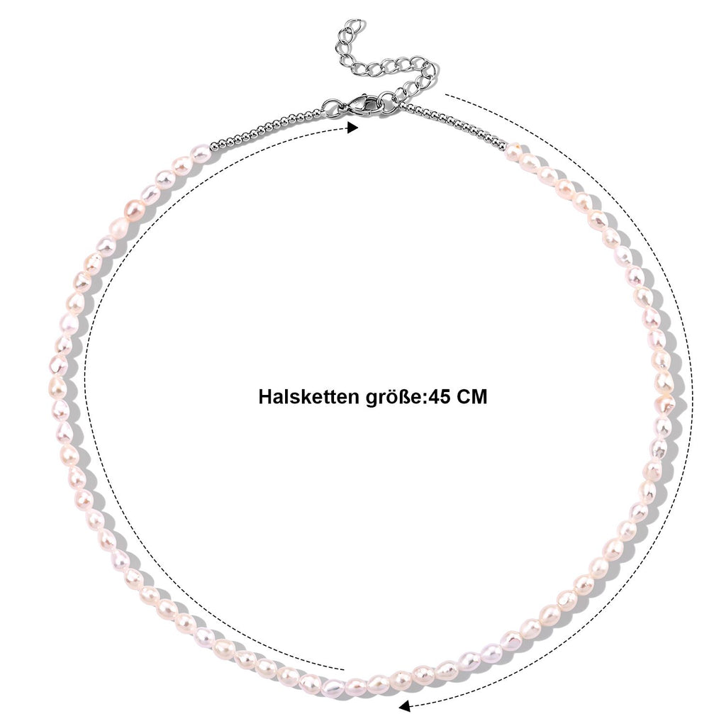 Weiße Süßwasser Perle (4-6 mm) Halskette ca. 45 cm 316L Edelstahl