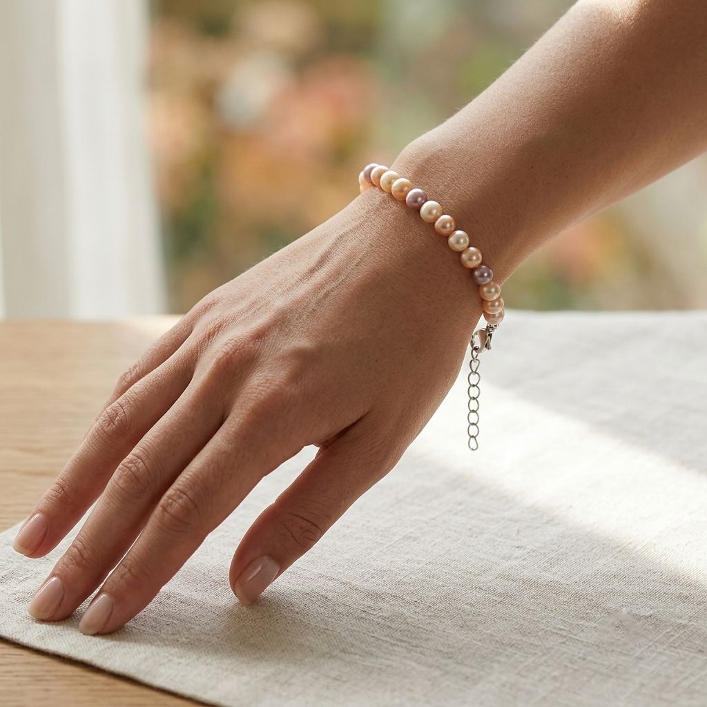 Mehrfarbige Süßwasser Perle (5-6 mm) Armband ca. 18 cm 316L Edelstahl