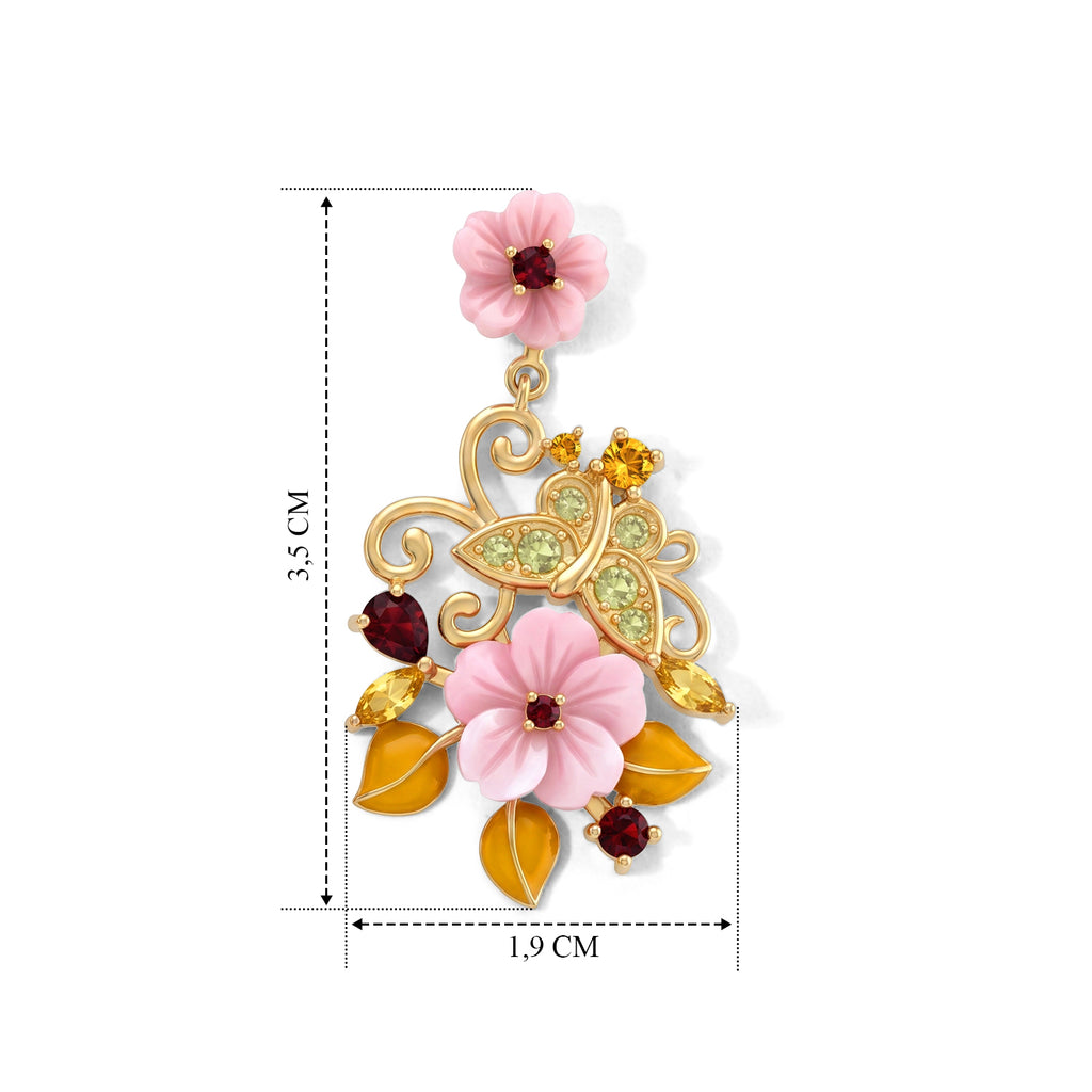 JARDIN KOLLEKTION D'Joy Roter Granat, Citrin Ohrringe 925 Silber Vergoldet 1.74 ct