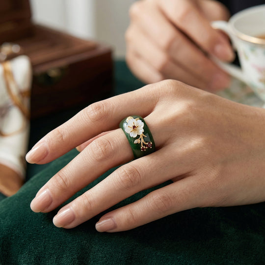 JARDIN KOLLEKTION D'Joy Gefärbte grüne Jade, Roter Granat Ring 925 Silber Vergoldet (Größe 18.00) 30.09 ct