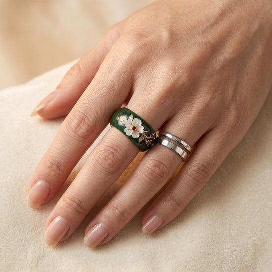 JARDIN KOLLEKTION D'Joy Gefärbte grüne Jade, Roter Granat Ring 925 Silber Vergoldet (Größe 18.00) 30.09 ct