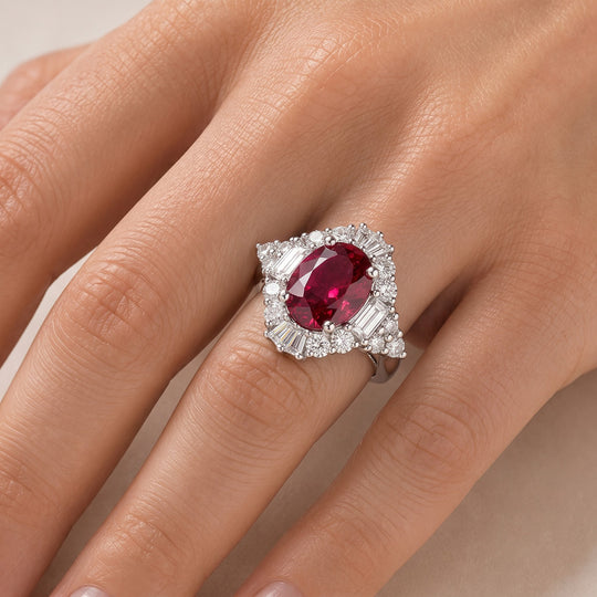 D'Joy AA Farbwechsel Granat, Moissanit Ring 925 Silber Rhodiniert (Größe 18.00)   (10-16 Werktage Lieferzeit) ca. 3,15 ct