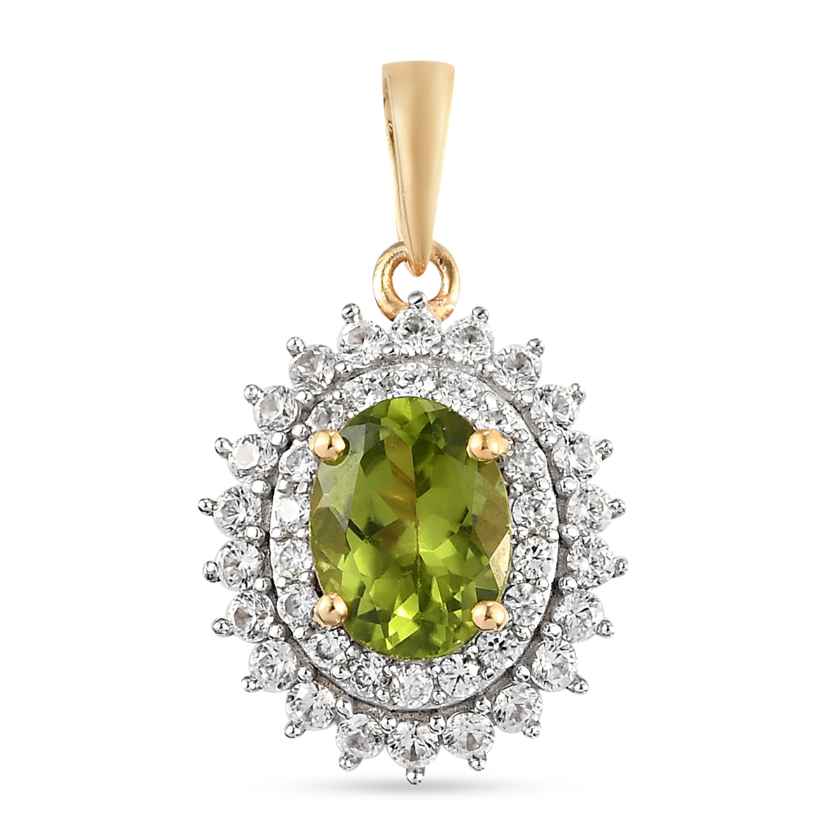 Natürlicher Peridot und Zirkon-Anhänger, 925 Silber vergoldet ca. 2,99 ct