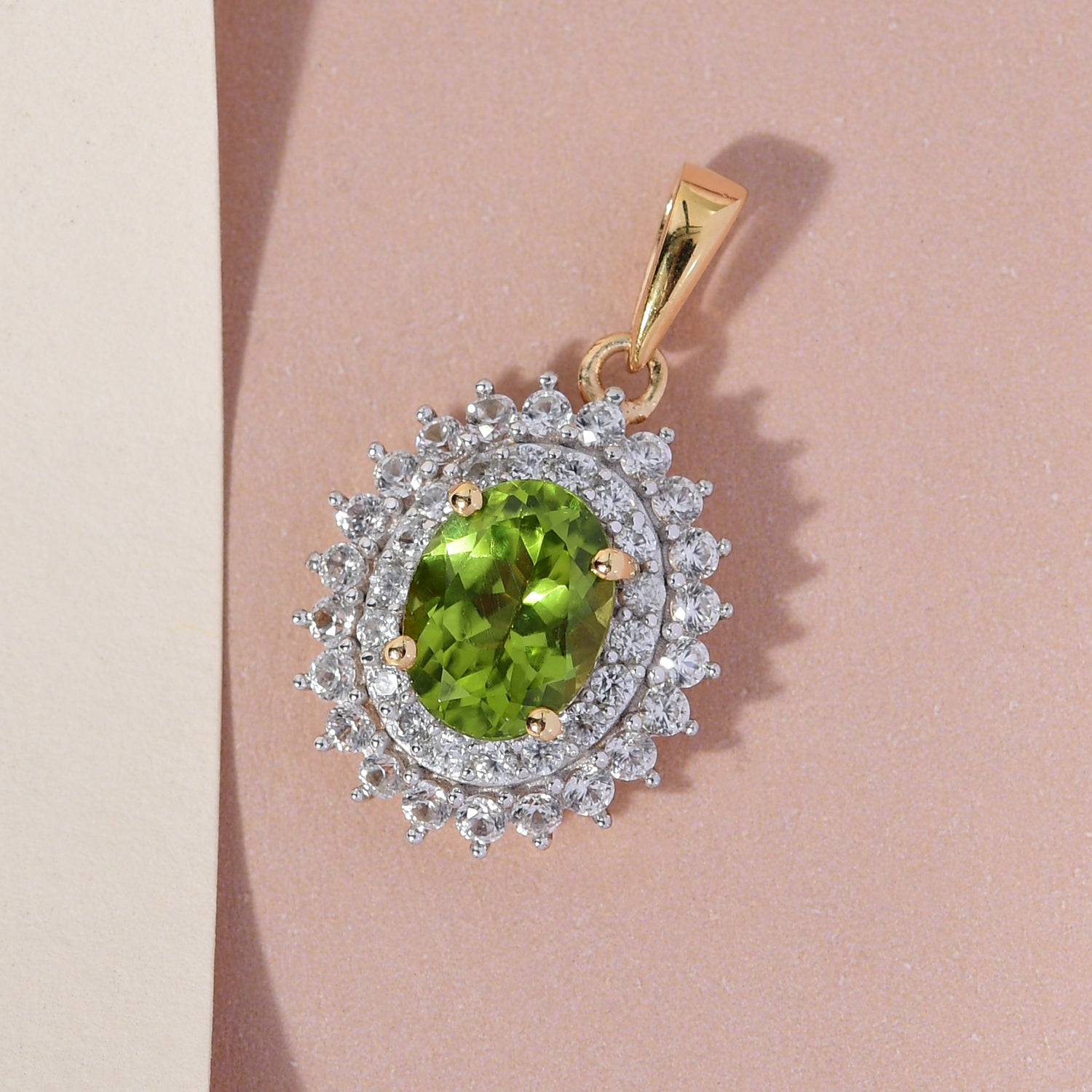 Natürlicher Peridot und Zirkon-Anhänger, 925 Silber vergoldet ca. 2,99 ct