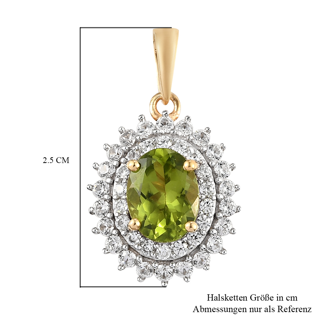 Natürlicher Peridot und Zirkon-Anhänger, 925 Silber vergoldet ca. 2,99 ct