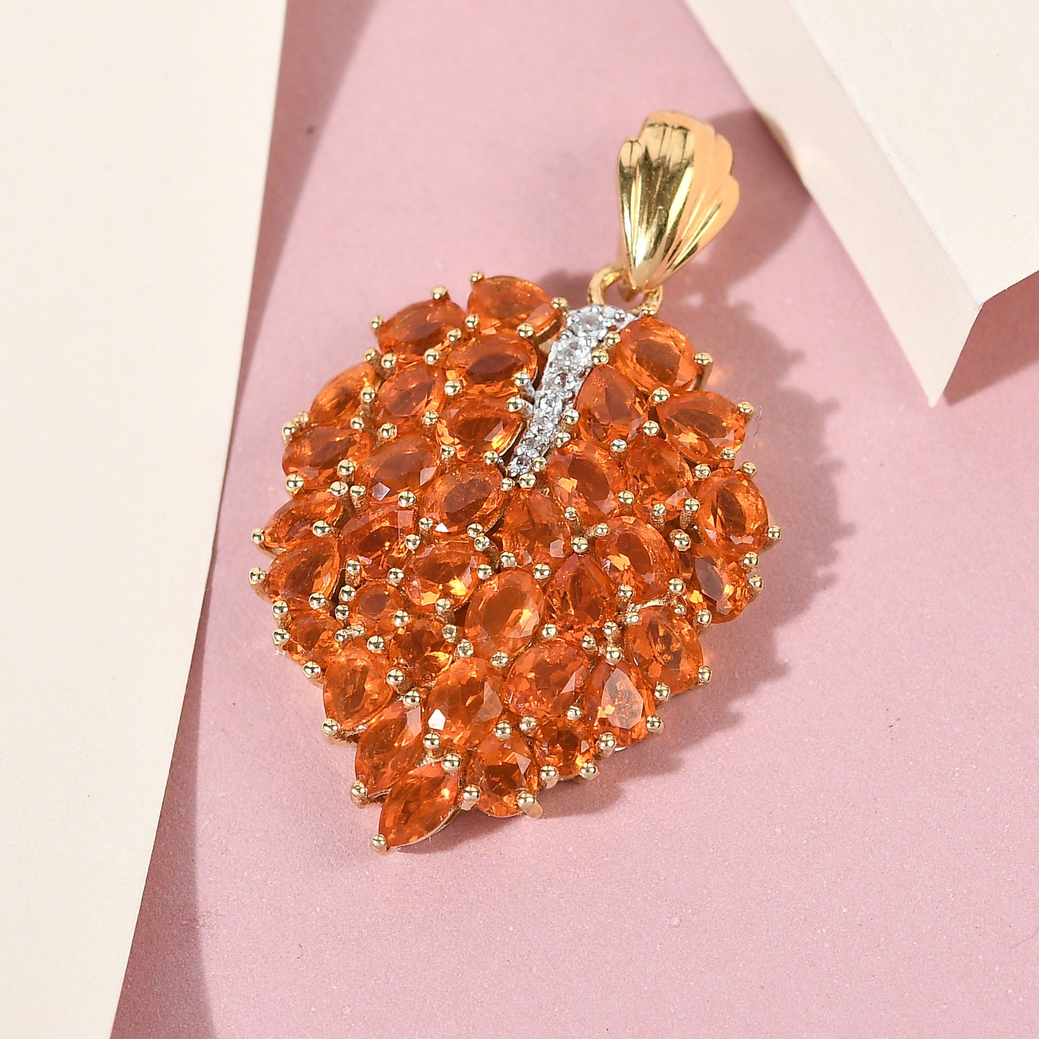 Salamanca Feueropal Anhänger 925 Silber vergoldet ca. 3,78 ct