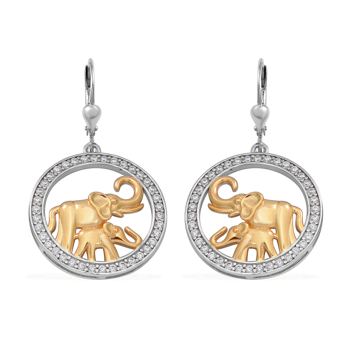 LUSTRO STELLA - weiße Zirkonia Elefant-Ohrringe, 925 Silber Bicolor, ca. 1,52 ct
