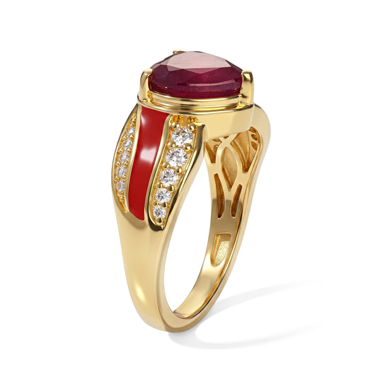 EverTrue AAA afrikanischer Rubin (Fissure gefüllt) und Zirkon Ring, Bronze mit Gelbgold E-Beschichtung - 2,97 ct.
