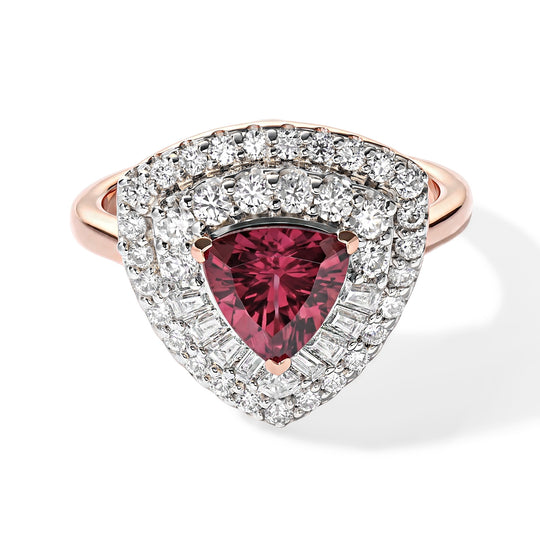 D'Joy AA Farbwechsel Granat, Moissanit Ring 925 Silber 750 Roségold vermeil (Größe 17.00)   (10-16 Werktage Lieferzeit) ca. 2,71 ct