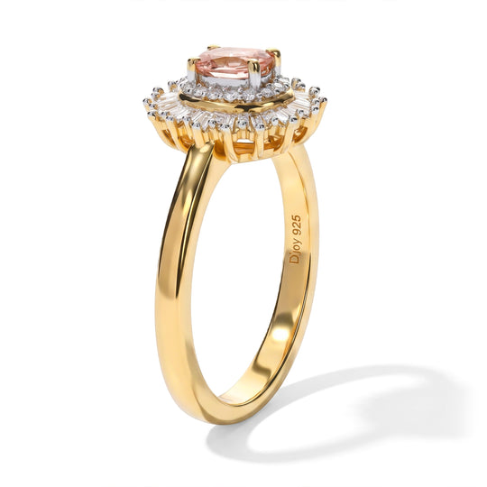 D'Joy AA Blush Turmalin, Weißer Diamant Ring 925 Silber 750 Gelbgold vermeil (Größe 19.00) ca. 0,67 ct