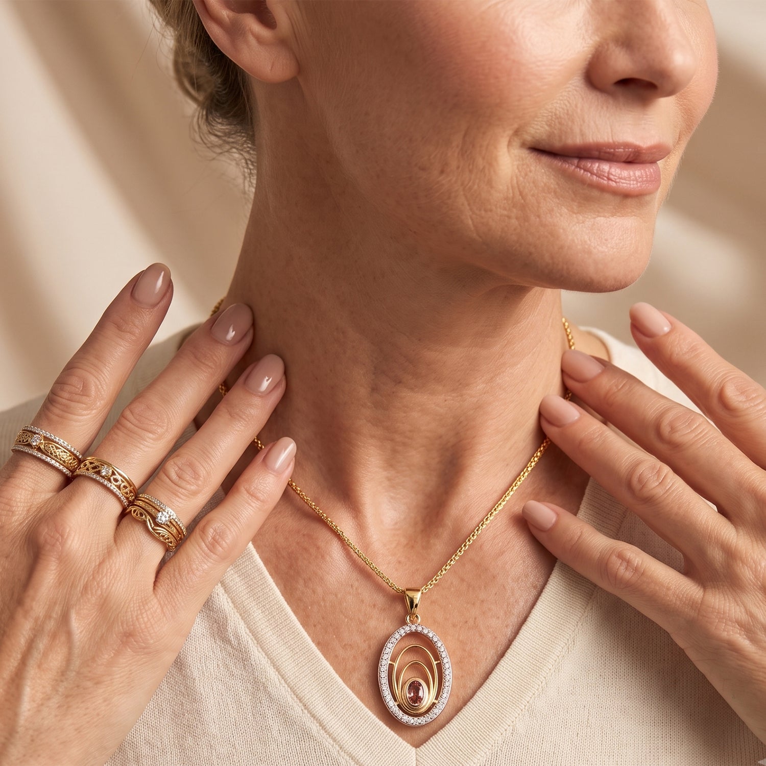 D'Joy AA Blush Turmalin, Weißer Zirkon Anhänger 925 Silber 750 Vergoldet ca. 0,60 ct.