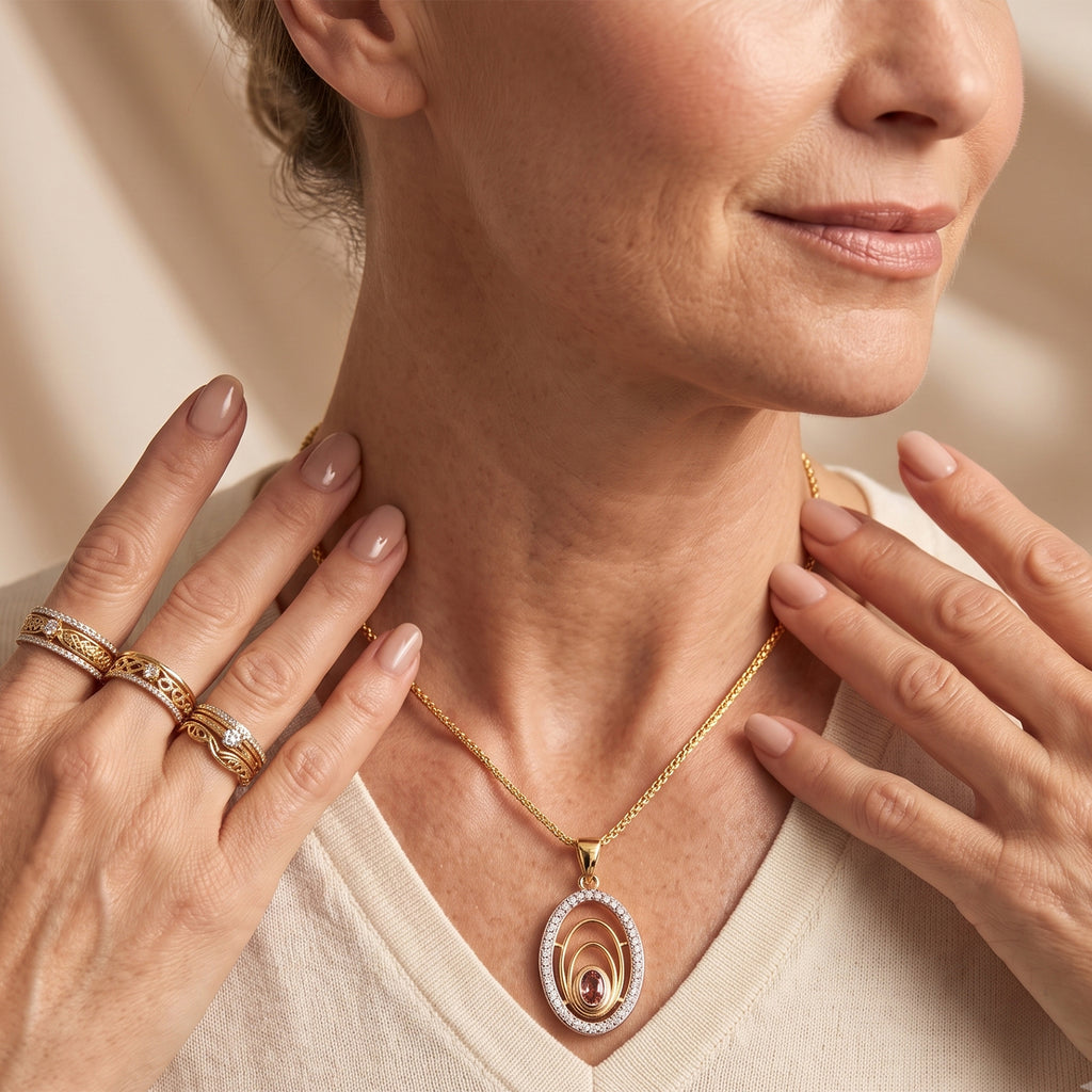 D'Joy AA Blush Turmalin, Weißer Zirkon Anhänger 925 Silber 750 Vergoldet ca. 0,60 ct.