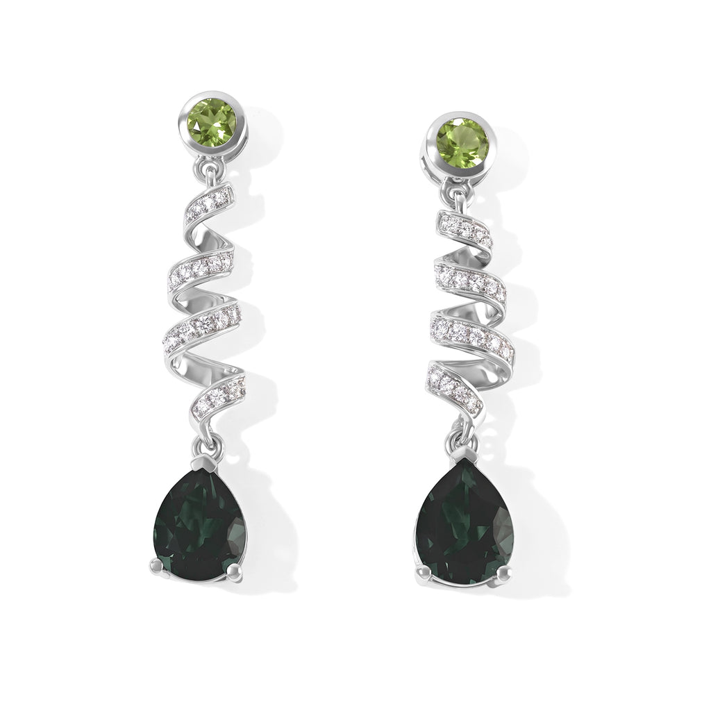 D'Joy Alexandrit Quarz Triplette, Peridot Ohrringe 925 Silber Platiniert ca. 4,79 ct.