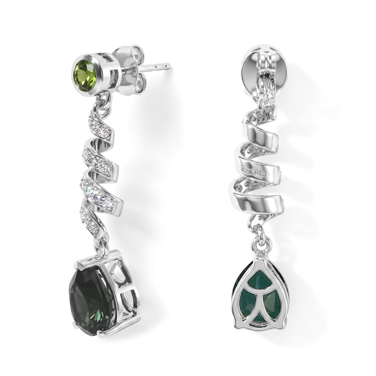 D'Joy Alexandrit Quarz Triplette, Peridot Ohrringe 925 Silber Platiniert ca. 4,79 ct.