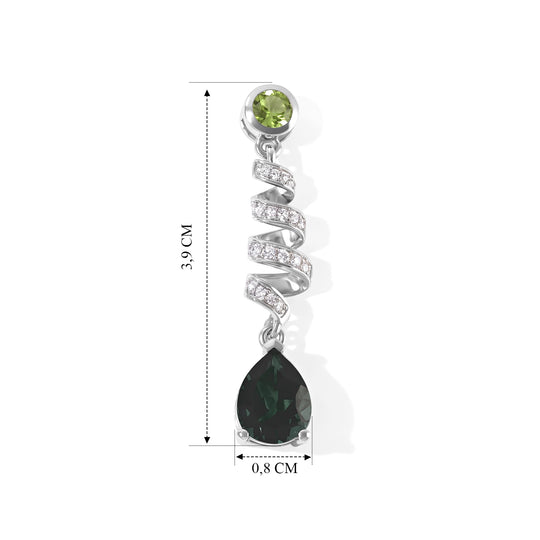 D'Joy Alexandrit Quarz Triplette, Peridot Ohrringe 925 Silber Platiniert ca. 4.79 ct