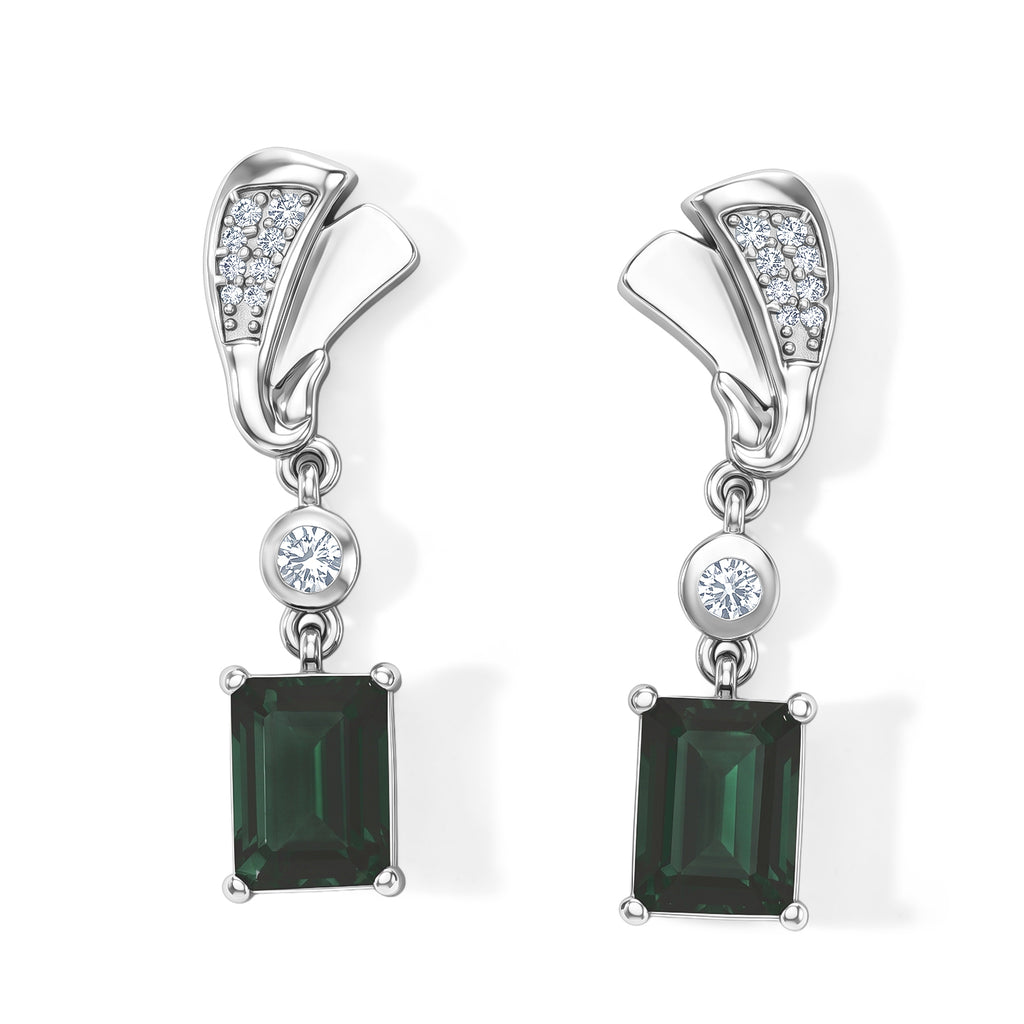 D'Joy Alexandrit Quarz Triplette, Weißer Zirkon Ohrringe 925 Silber Platiniert ca. 4,03 ct.