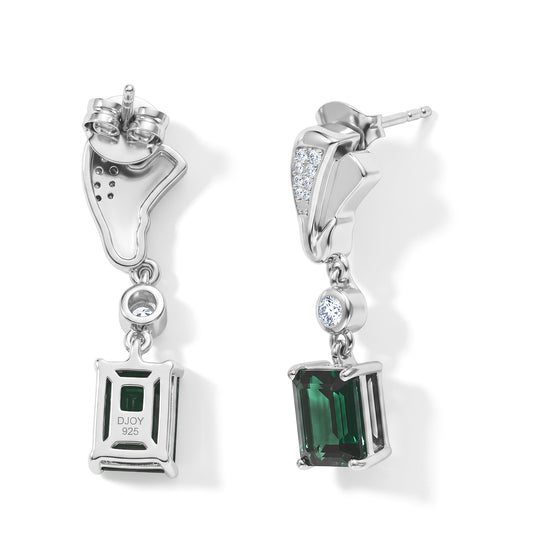D'Joy Alexandrit Quarz Triplette, Weißer Zirkon Ohrringe 925 Silber Platiniert ca. 4,03 ct.