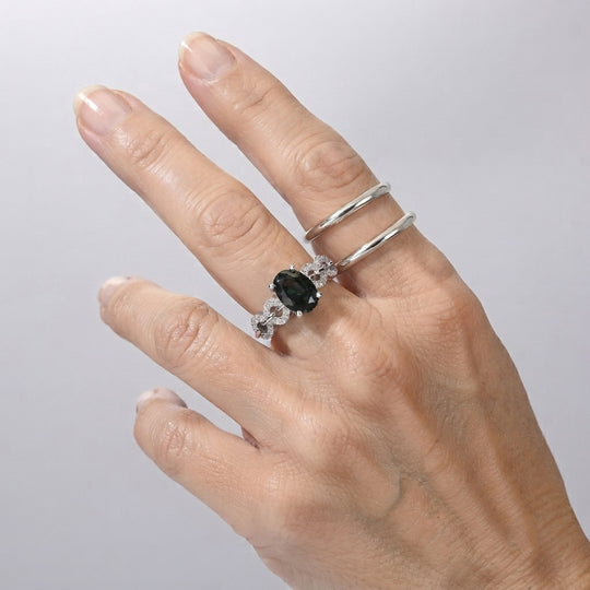 D'Joy Alexandrit Quarz Triplette, Weißer Zirkon Ring 925 Silber Platiniert (Größe 17.00) ca. 2,55 ct