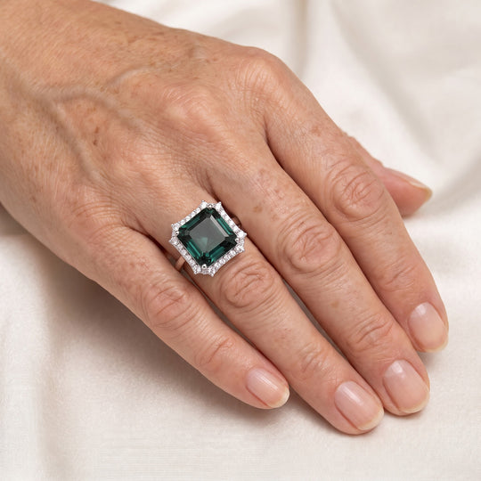 D'Joy Alexandrit Quarz Triplette, Weißer Zirkon Ring 925 Silber Rhodiniert (Größe 18.00) ca. 9,69 ct