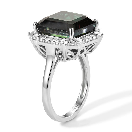 D'Joy Alexandrit Quarz Triplette, Weißer Zirkon Ring 925 Silber Rhodiniert (Größe 18.00) ca. 9,69 ct