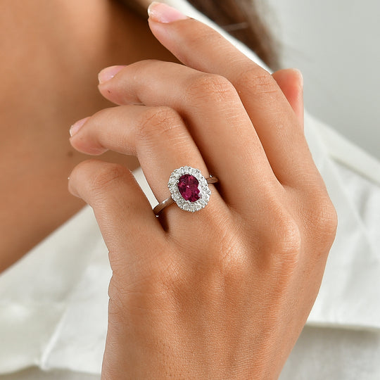 D'Joy AA Farbwechsel Granat, Moissanit Ring 925 Silber Rhodiniert (Größe 18.00)   (10-16 Werktage Lieferzeit) ca. 2,27 ct