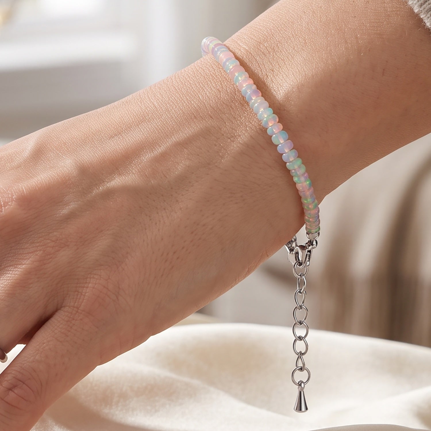 EVER TRUE Natürlicher, äthiopischer Welo Opal Armband ca. 19 cm 316L Edelstahl ca. 18,00 ct.