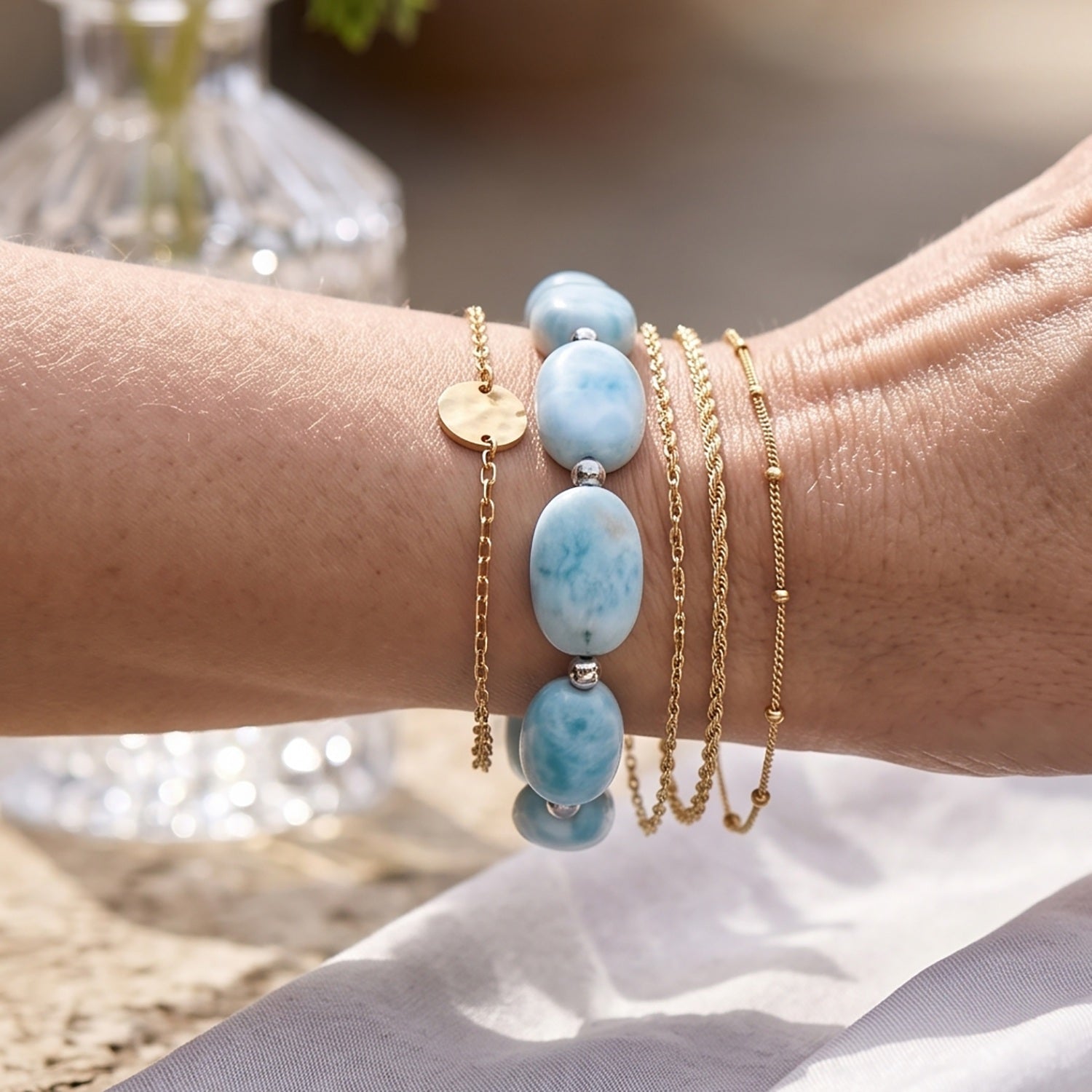 D'Joy Larimar Halskette ca. 45 cm 925 Silber Rhodiniert ca. 210,00 ct.