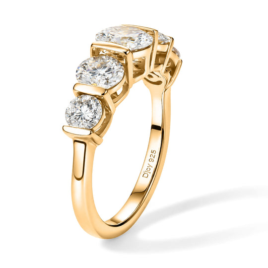 D'Joy Moissanit Ring 925 Silber 750 Gelbgold vermeil (Größe 18.00) ca. 2,20 ct