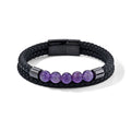 Afrikanisches Amethyst 23cm Leder Herrenarmband, Edelstahl und Ion Schwarz Beschichtung - 15 ct.