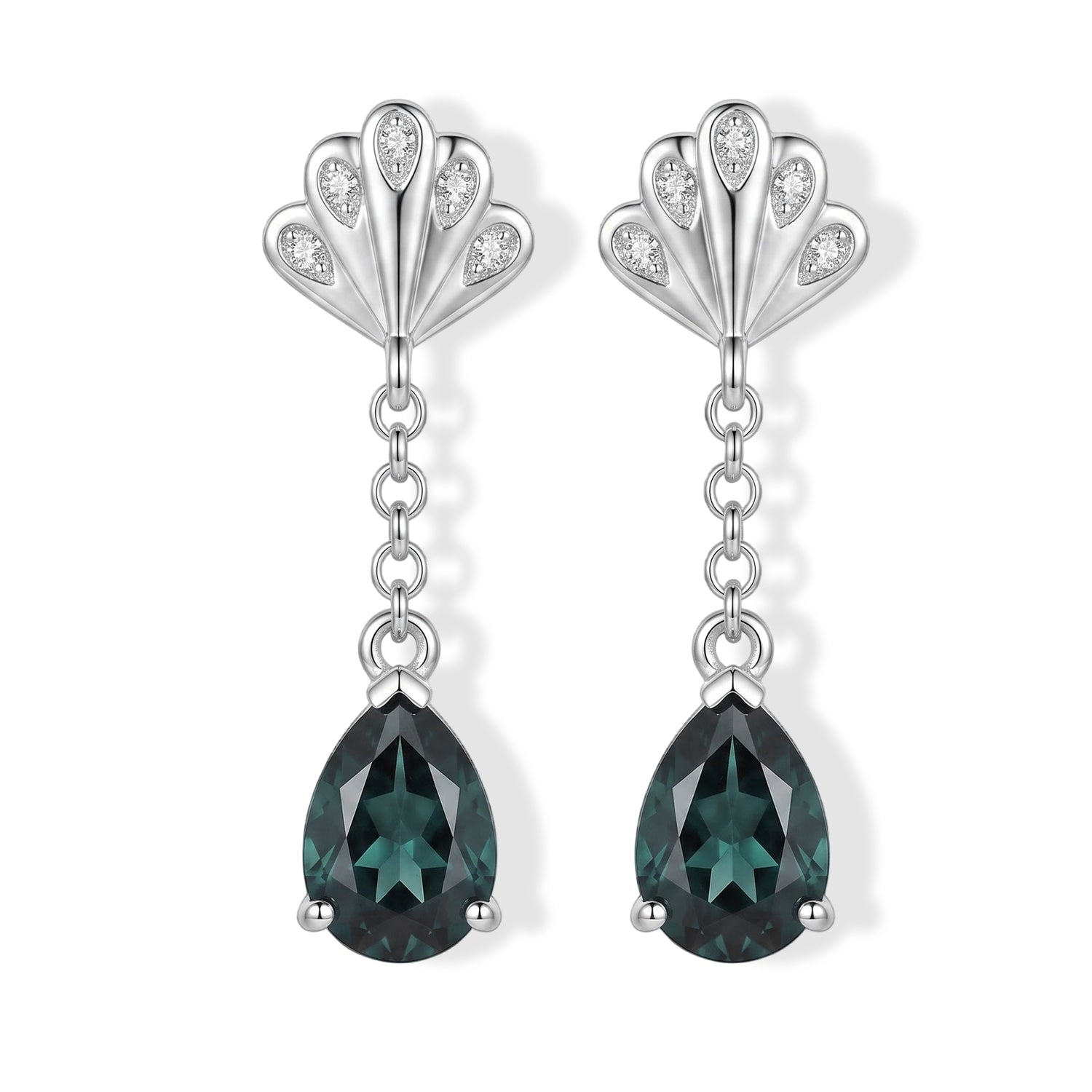 D'Joy Alexandrit Quarz Triplette, Weißer Zirkon Ohrringe 925 Silber Platiniert ca. 3,38 ct.