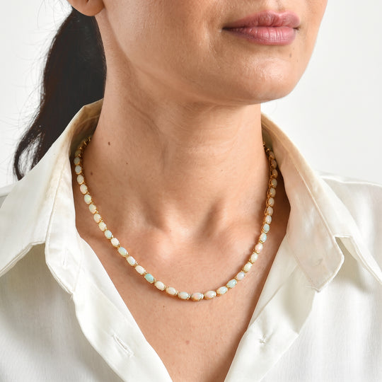 D'Joy AA natürliche, äthiopische Welo Opal 50cm Halskette, 925 Silber 750 Gelbgold Vermeil - 19,40 ct.