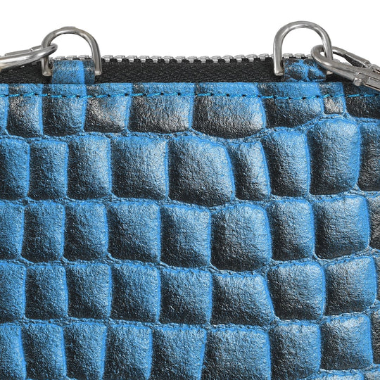 100% echte Leder Crossbody Handy-Geldbörse mit RFID Schutz und Krokoprägung, Blau