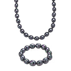 Pfaufarbene Oval Muschelkernperle 50cm Halskette und flexibles Armband