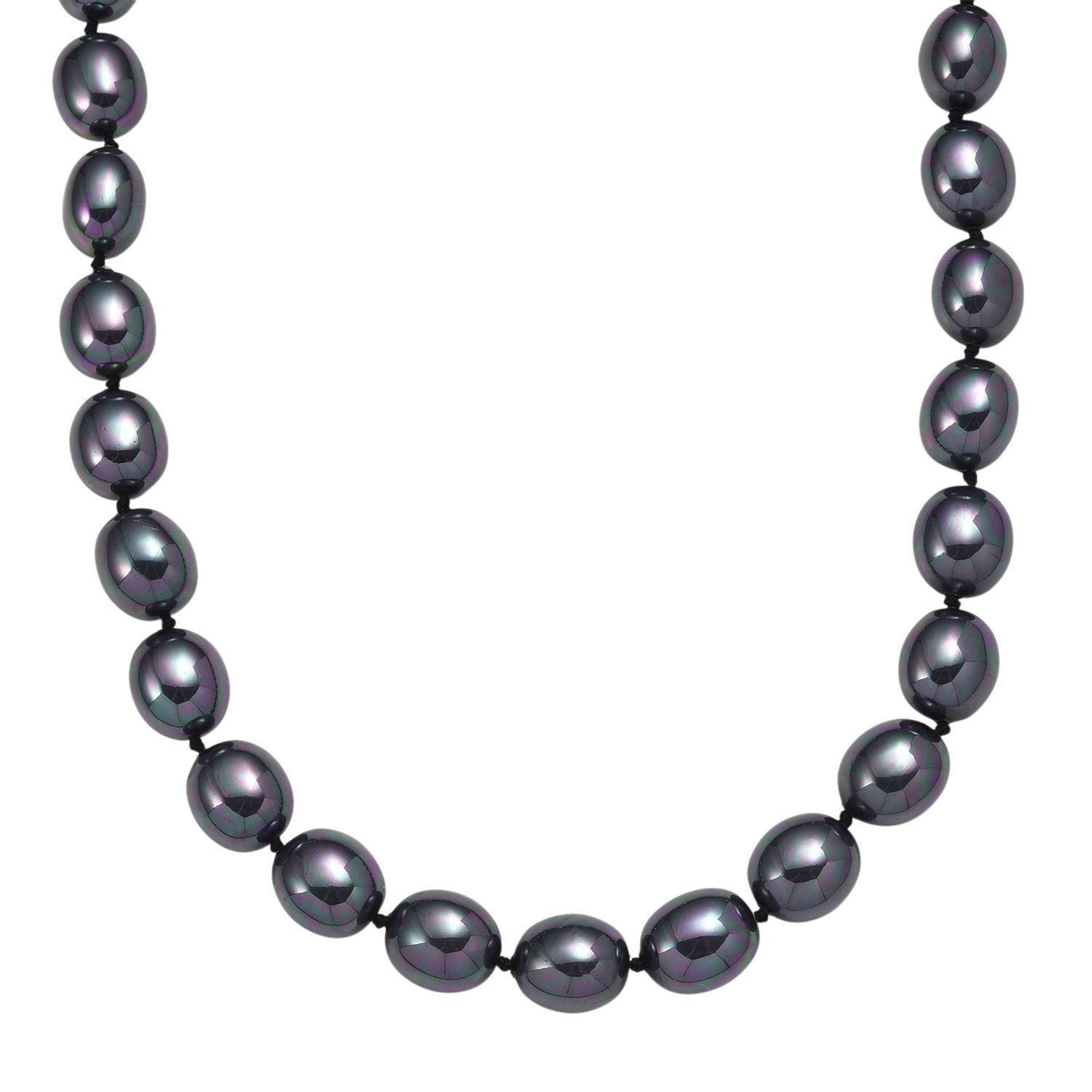 Pfaufarbene Oval Muschelkernperle 50cm Halskette und flexibles Armband