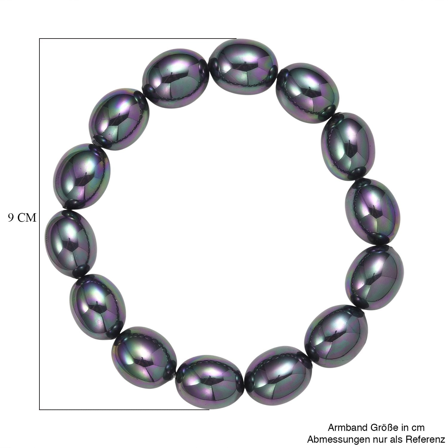 Pfaufarbene Oval Muschelkernperle 50cm Halskette und flexibles Armband