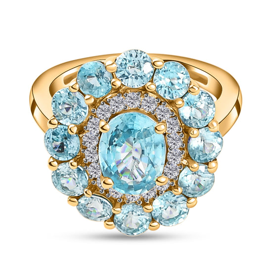 Kambodschanischer, blauer Zirkon-Ring, 925 Silber vergoldet ca. 5,79 ct