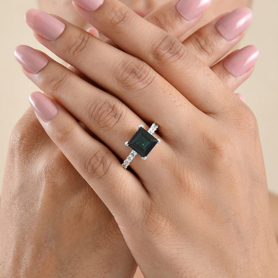 D'Joy Alexandrit Quarz Triplette, Weißer Topas Ring 925 Silber Rhodiniert (Größe 18.00) ca. 4,65 ct