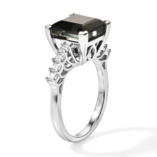 D'Joy Alexandrit Quarz Triplette, Weißer Topas Ring 925 Silber Rhodiniert (Größe 18.00) ca. 4,65 ct