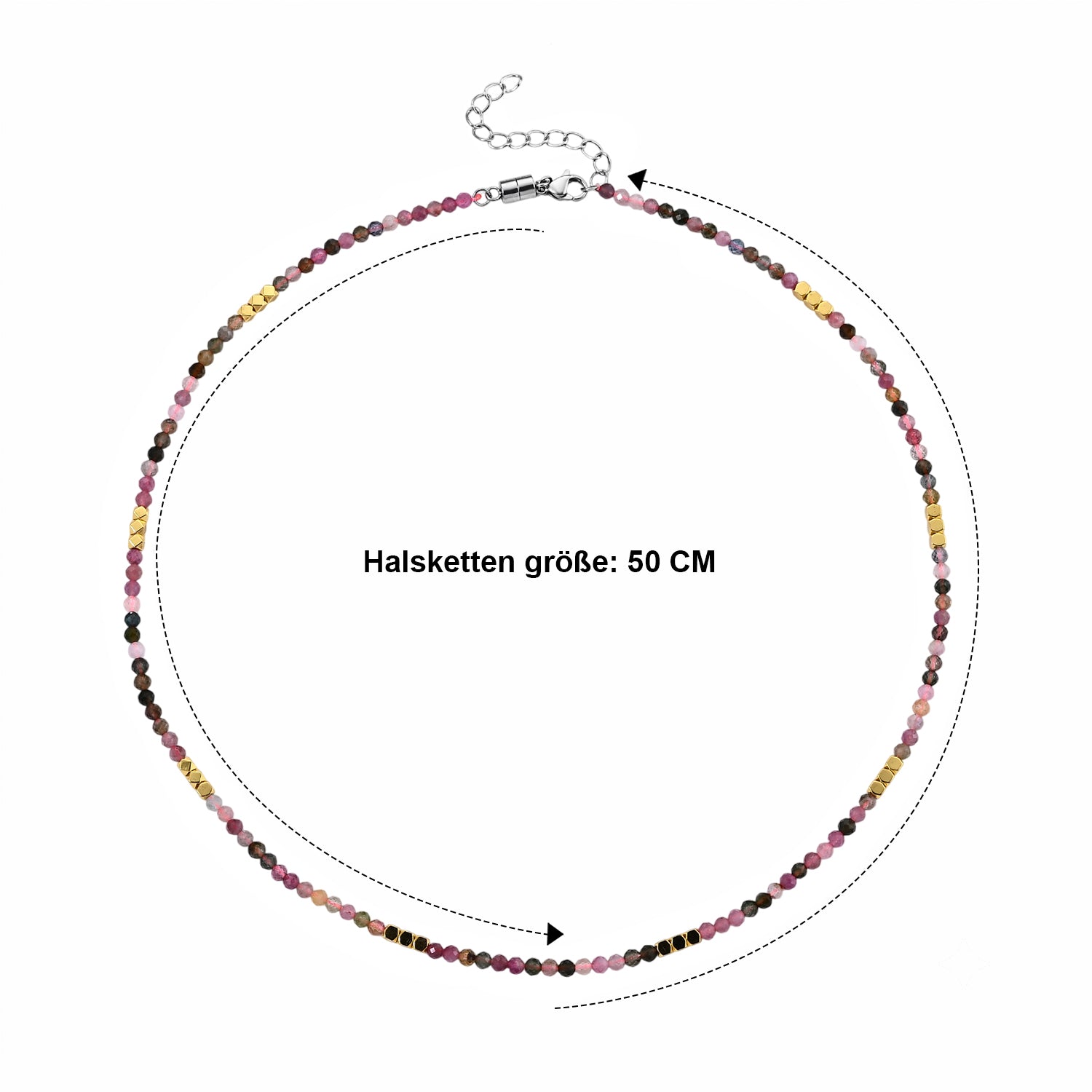 Hämatit, Mehrfarbig-Turmalin Halskette ca. 50 cm 316L Edelstahl ca. 45.00 ct