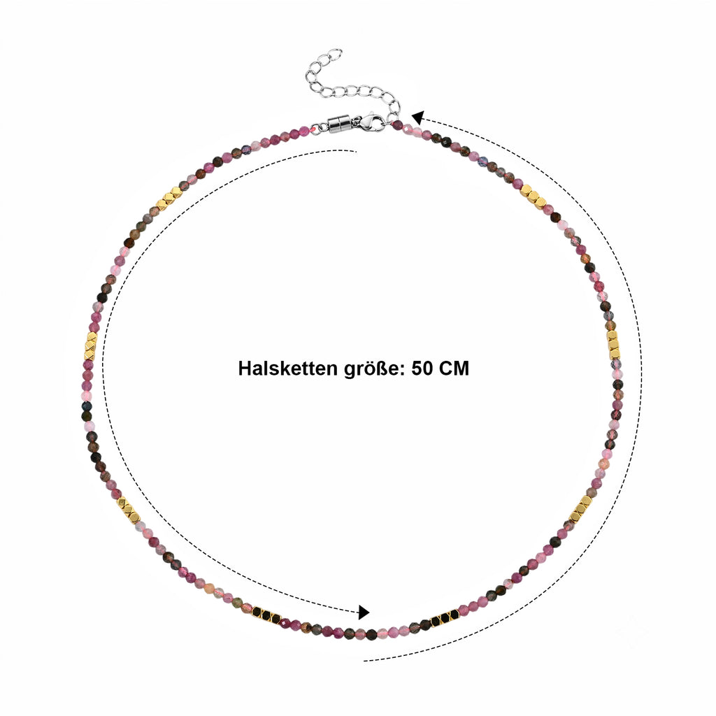 Hämatit, Mehrfarbig-Turmalin Halskette ca. 50 cm 316L Edelstahl ca. 45.00 ct